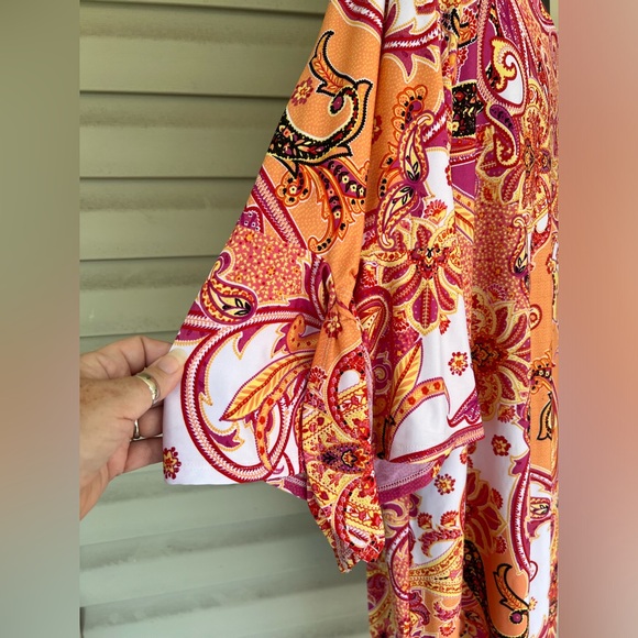 Violet B. Bright Print Polyknit Dress Size 3X EUC Orange/Pink/Yellow/ Red - Picture 3 of 10